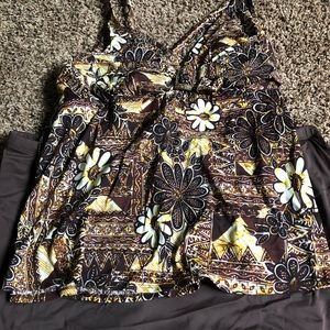 Avenue Brown and Gold Bathing Suit Set